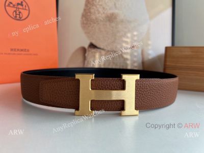 Classic Model Hermes Brown Black Reversible Belt 38 Brushed H Belt Buckle